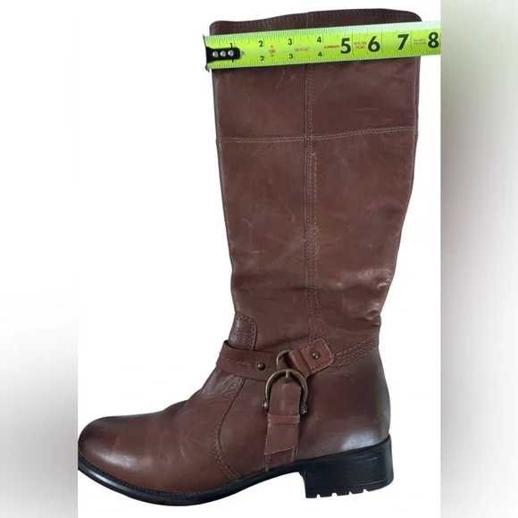 Clarks Brown Leather Riding Boots Harness Strap Mid Calf Women’s 8 Classic - Picture 12 of 14